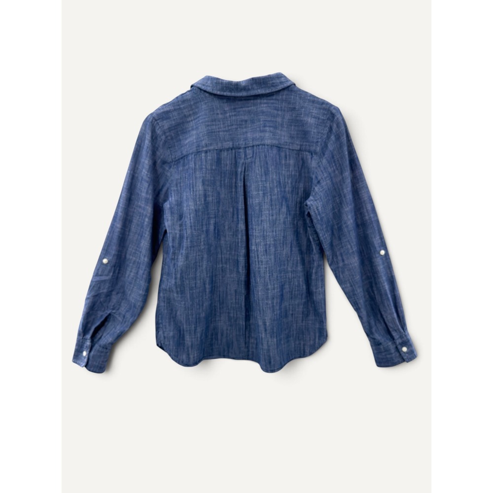 Chambray Quarter Zip Tommy Hilfiger Blue Cotton Pullover Shirt Size M Hamptons - Picture 4 of 13